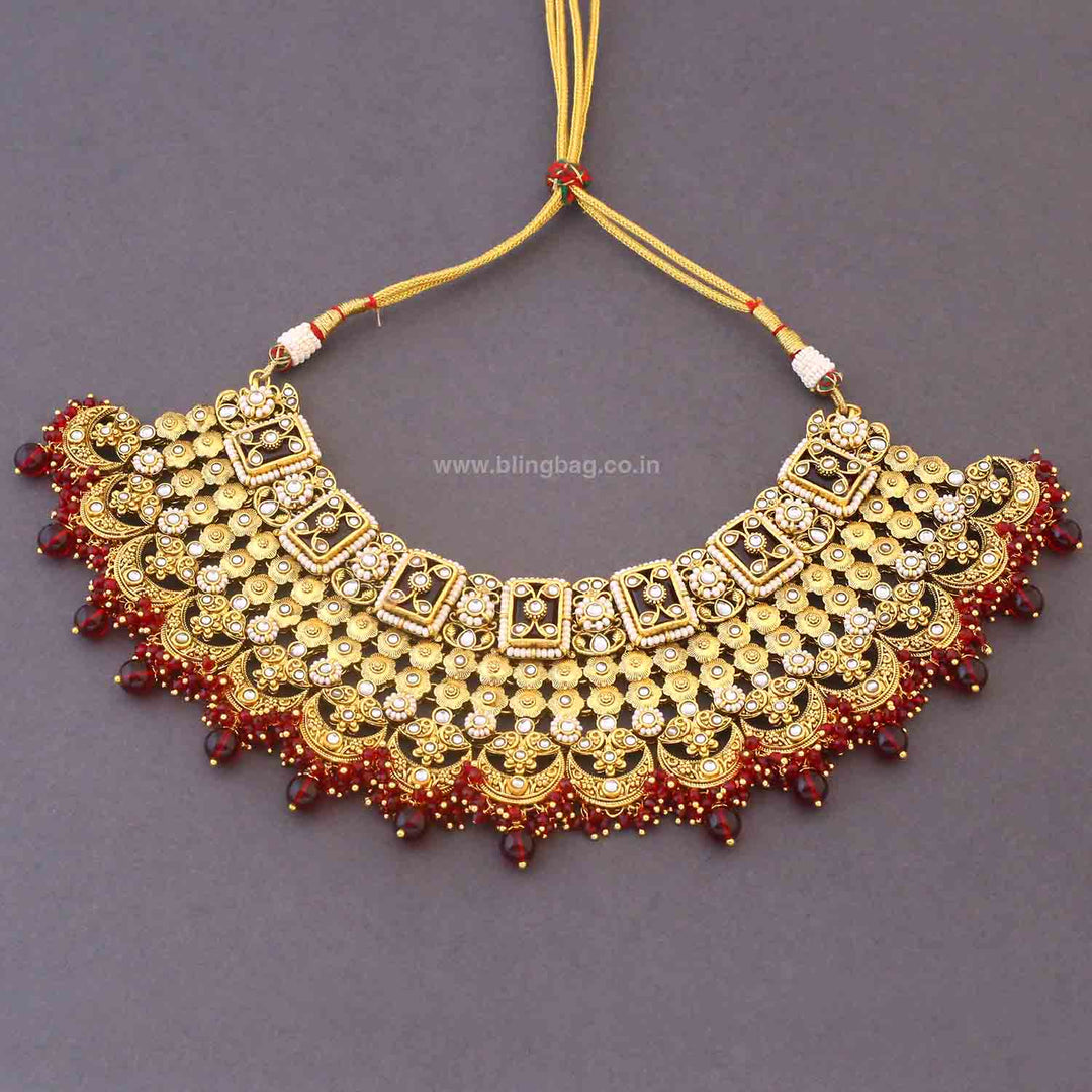 Maroon Sannidhi Kundan Bridal Jewellery Set