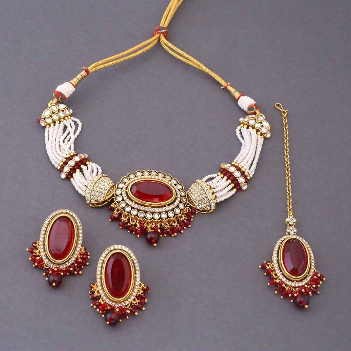 Maroon Santoshi Kundan Jewellery Set