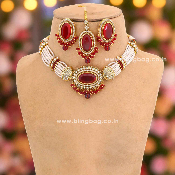 Maroon Santoshi Kundan Jewellery Set