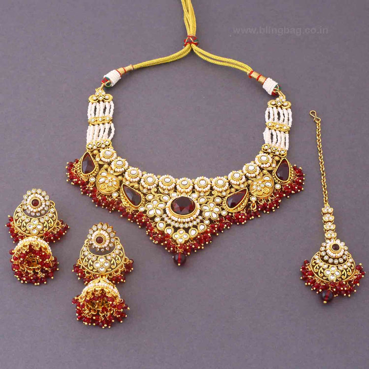 Maroon Selvi Kundan Jewellery Set