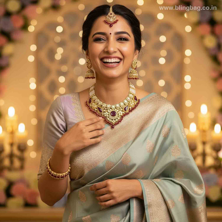 Maroon Selvi Kundan Jewellery Set