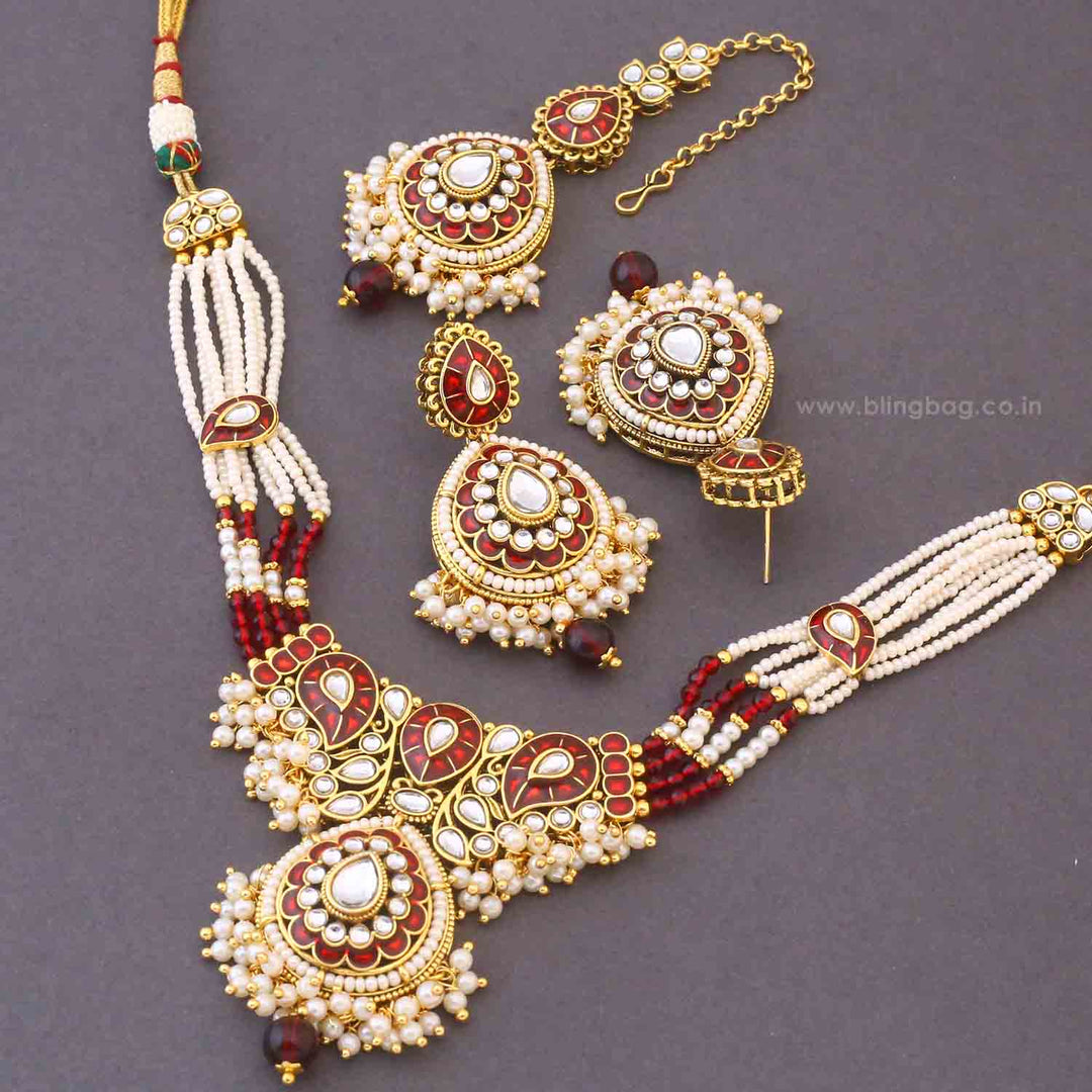 Maroon Shakina Kundan Jewellery Set