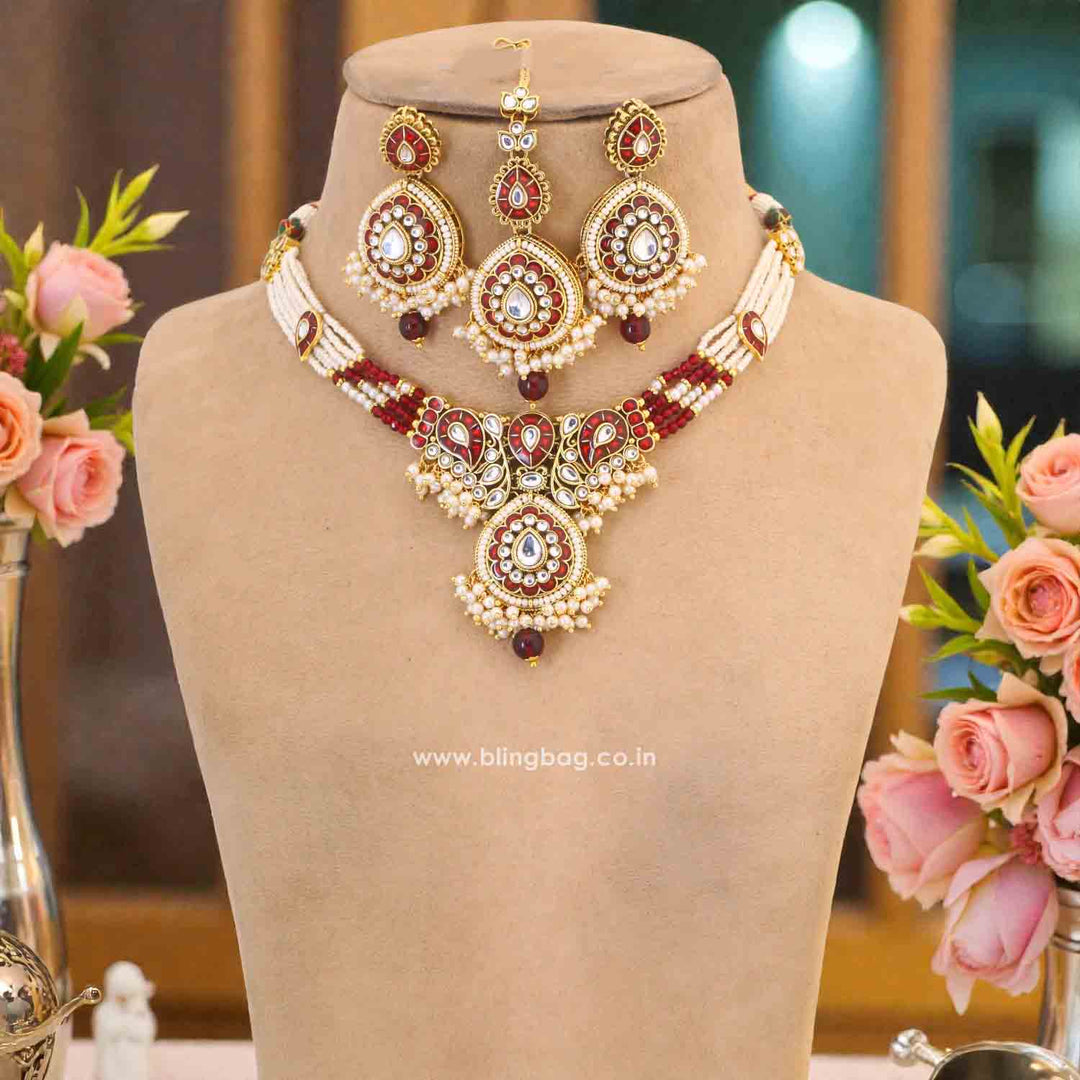 Maroon Shakina Kundan Jewellery Set