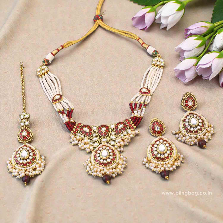 Maroon Shakina Kundan Jewellery Set