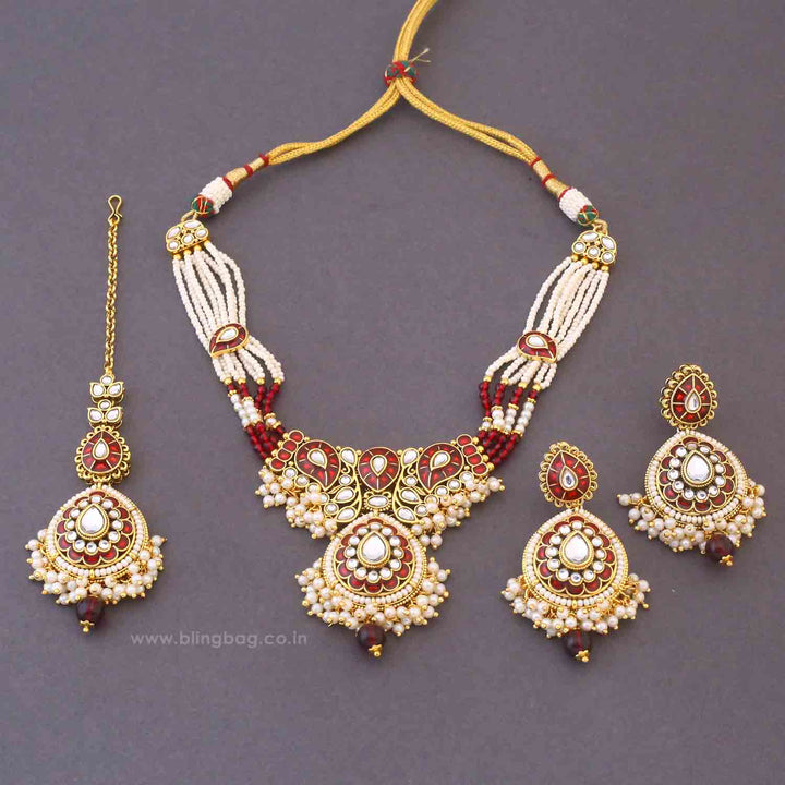 Maroon Shakina Kundan Jewellery Set