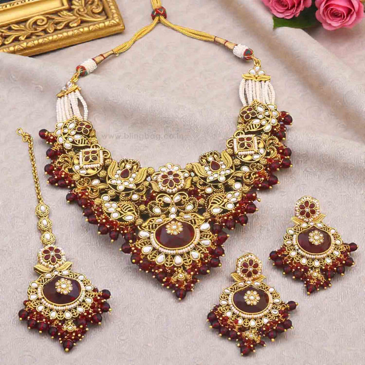 Maroon Shireen Kundan Jewellery Set - New Arrival