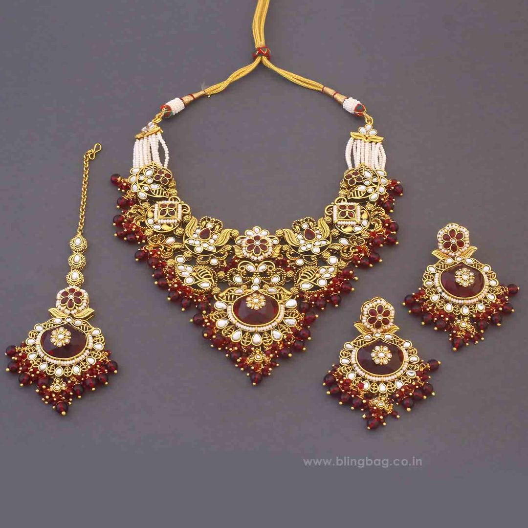 Maroon Shireen Kundan Jewellery Set - New Arrival
