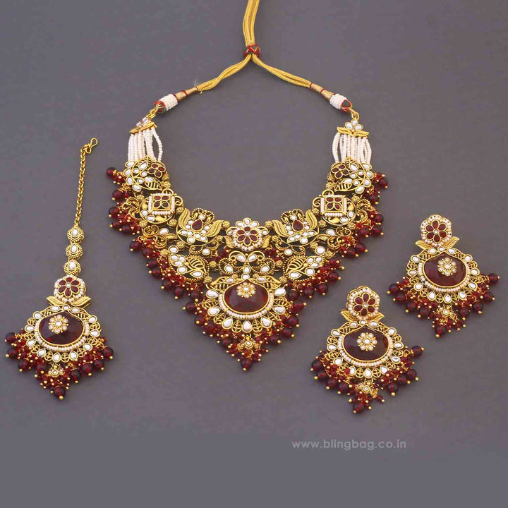 Maroon Shireen Kundan Jewellery Set - New Arrival