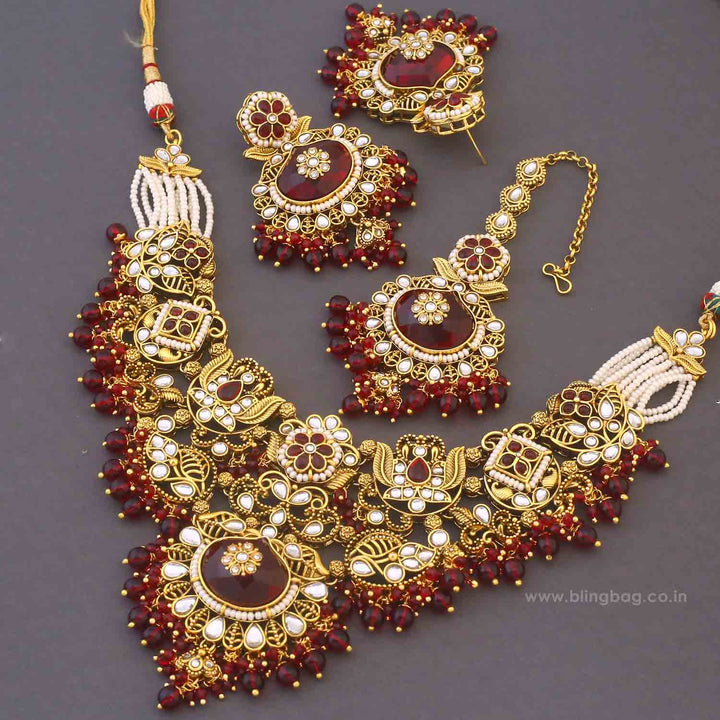 Maroon Shireen Kundan Jewellery Set - New Arrival