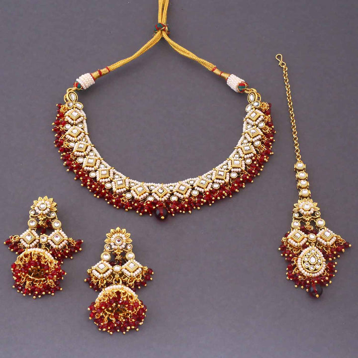 Maroon Simran Kundan Jewellery Set