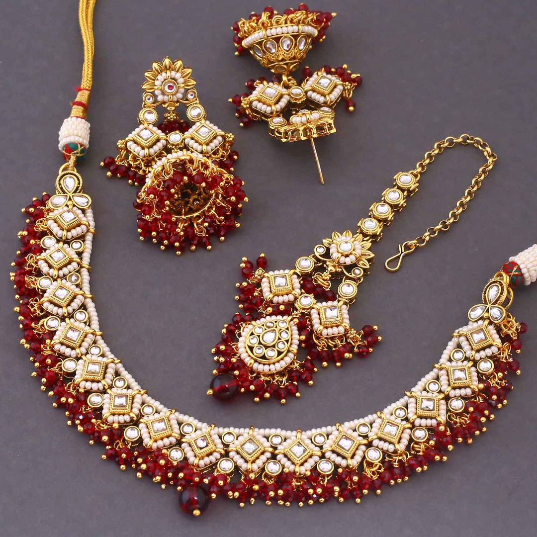 Maroon Simran Kundan Jewellery Set