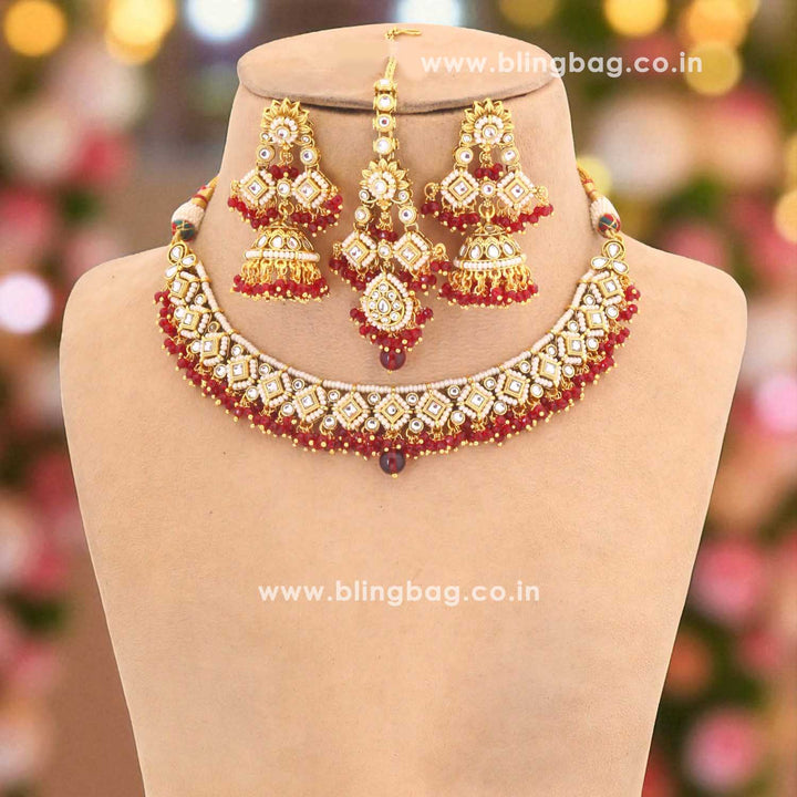 Maroon Simran Kundan Jewellery Set