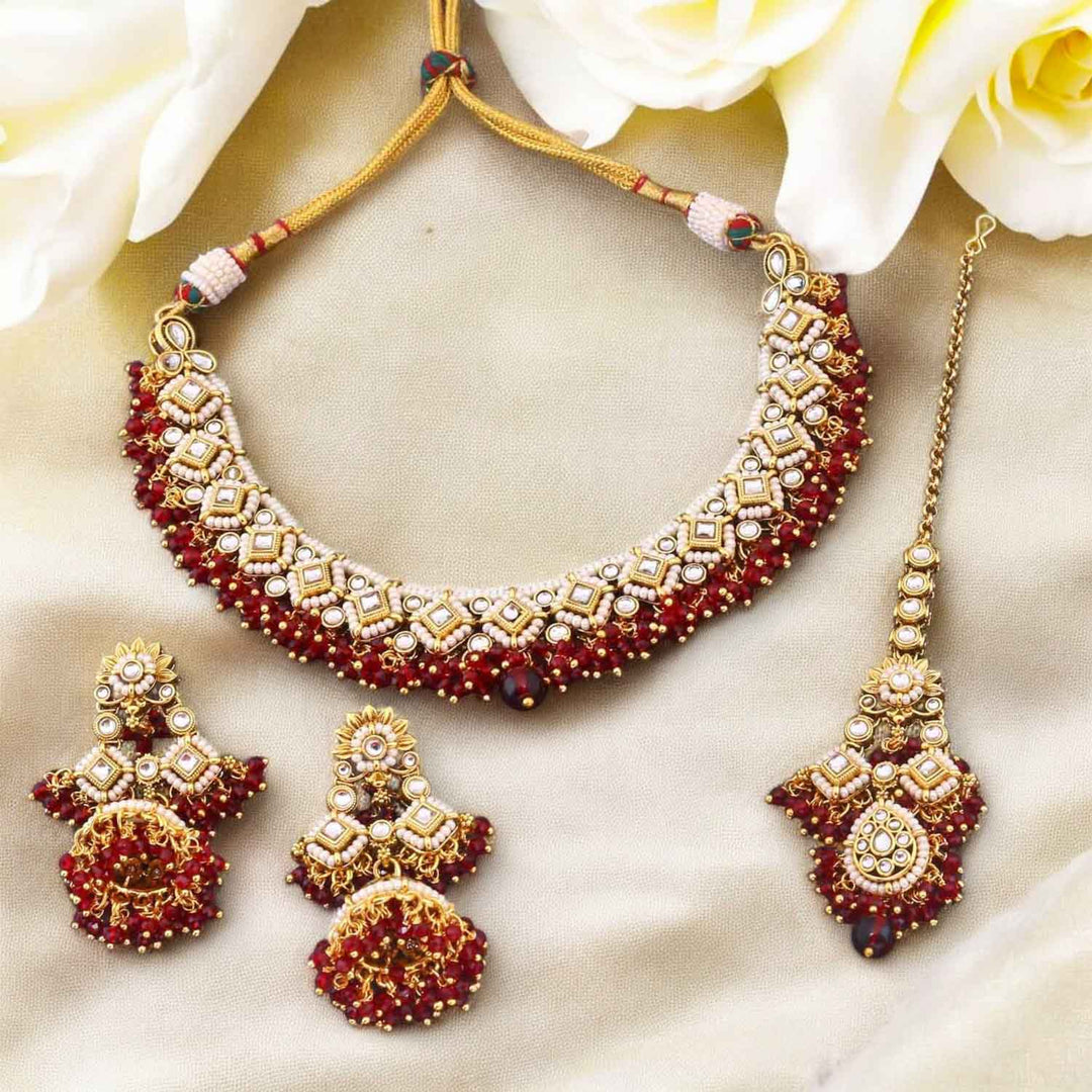 Maroon Simran Kundan Jewellery Set