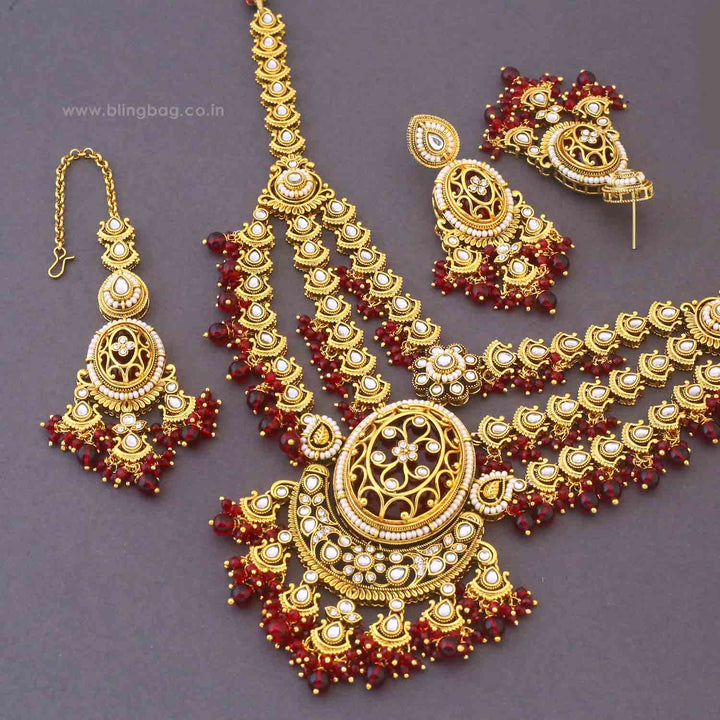 Maroon Sujata Kundan Jewellery Set