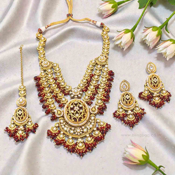 Maroon Sujata Kundan Jewellery Set