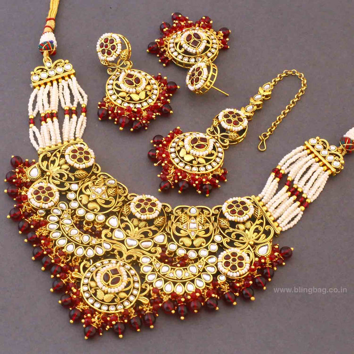 Maroon Sunaina Kundan Jewellery Set - New Arrival