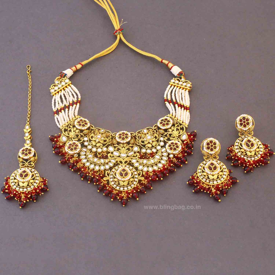 Maroon Sunaina Kundan Jewellery Set - New Arrival