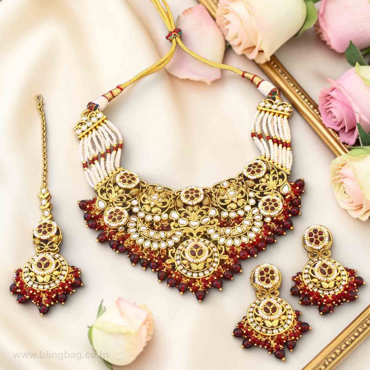 Maroon Sunaina Kundan Jewellery Set - New Arrival