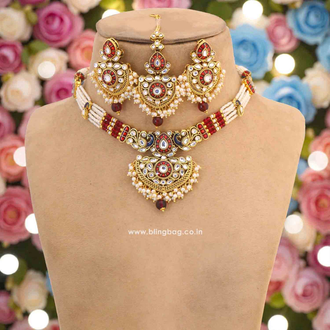 Maroon Suvitha Kundan Jewellery Set