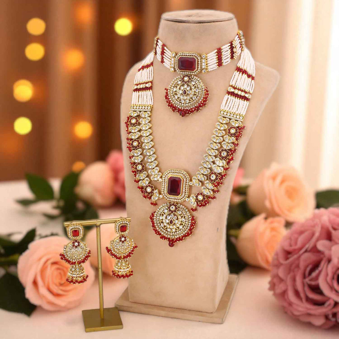 Maroon Varnika Kundan Bridal Jewellery Set