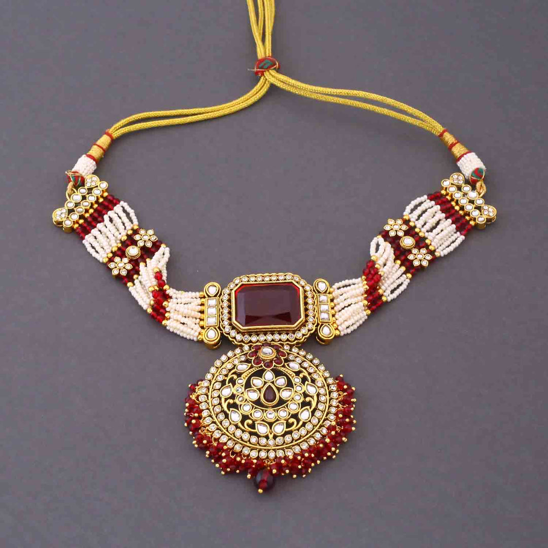 Maroon Varnika Kundan Bridal Jewellery Set