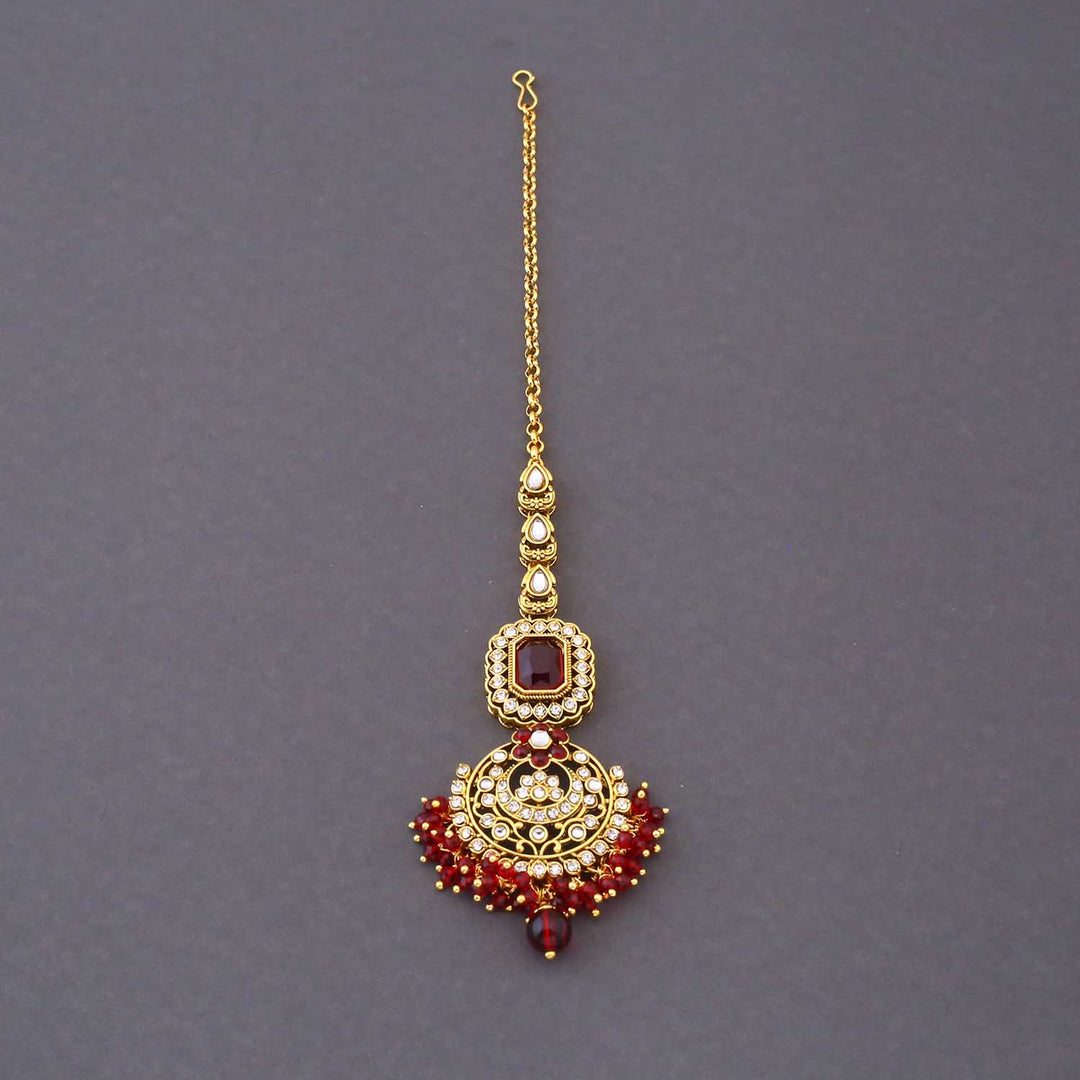 Maroon Varnika Kundan Bridal Jewellery Set