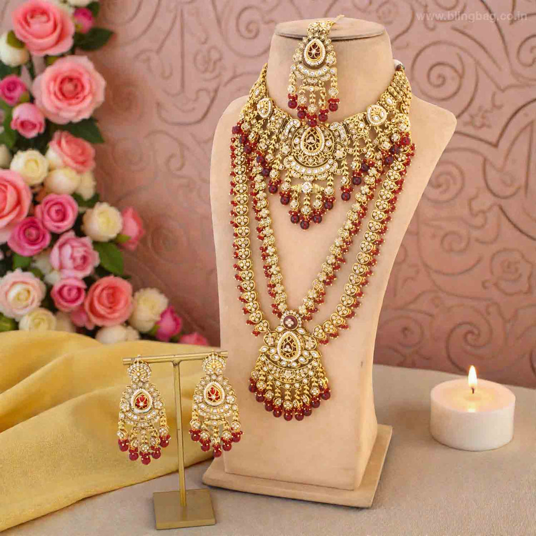 Maroon Yagna Kundan Bridal Jewellery Set