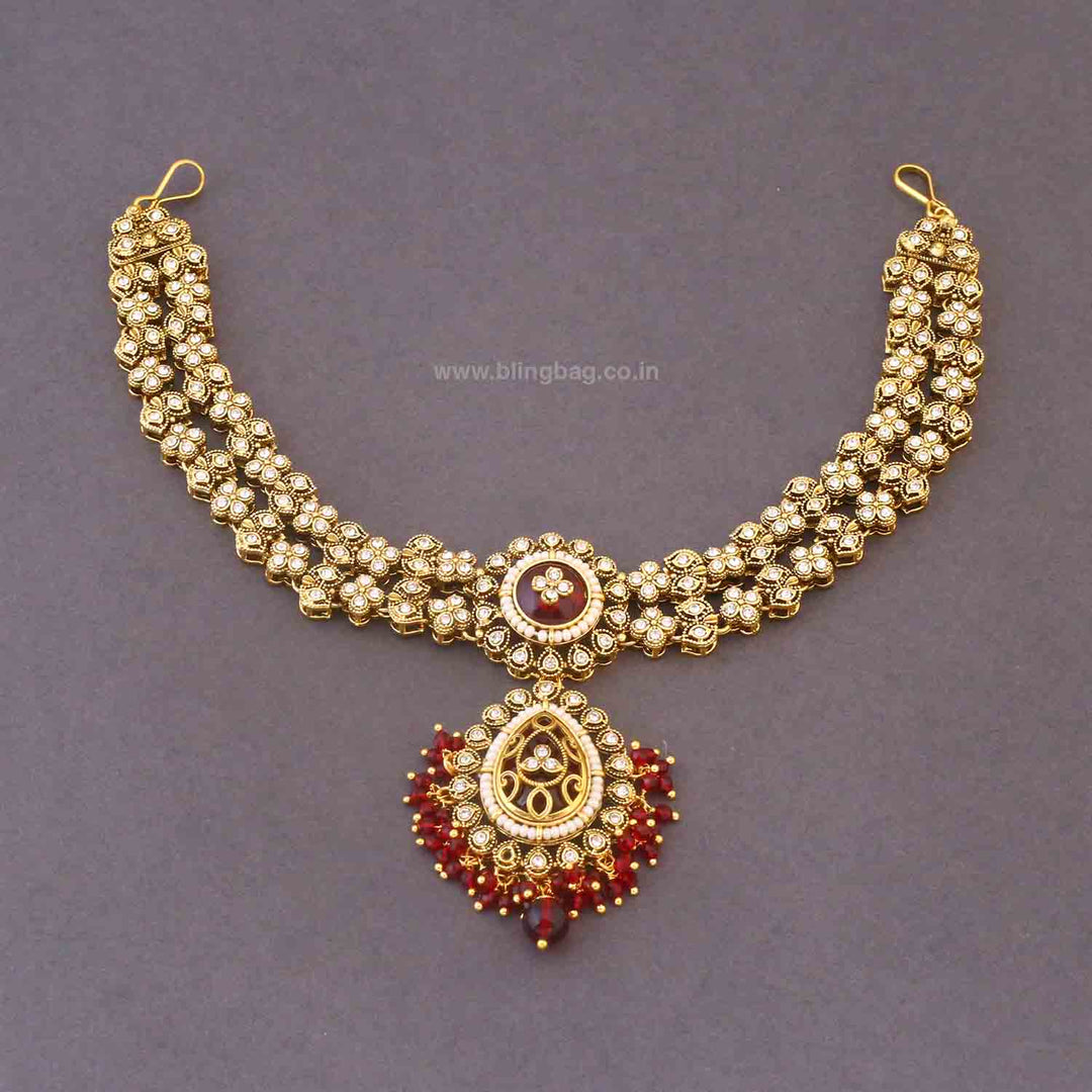 Maroon Yagna Kundan Bridal Jewellery Set