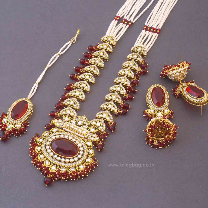 Maroon Ziya Kundan Jewellery Set
