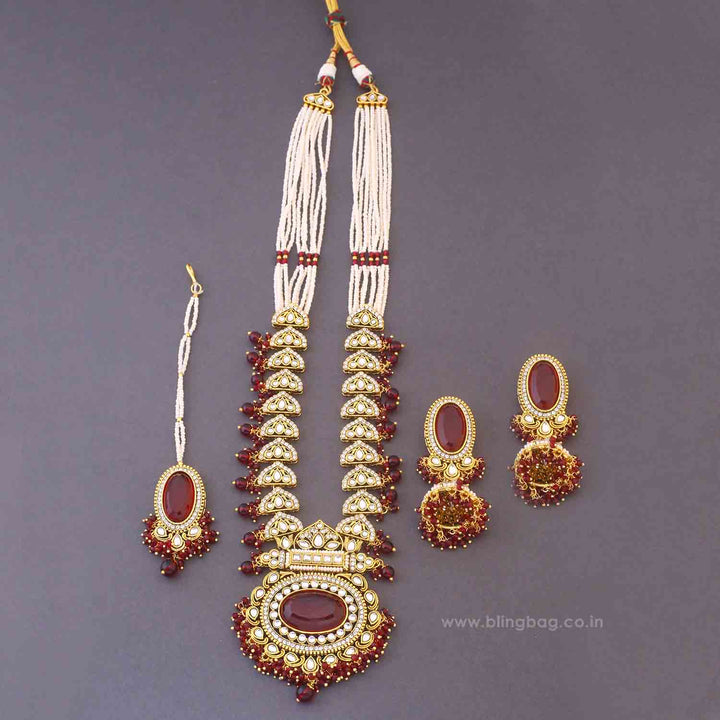 Maroon Ziya Kundan Jewellery Set