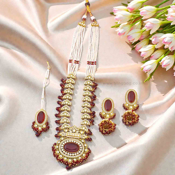 Maroon Ziya Kundan Jewellery Set