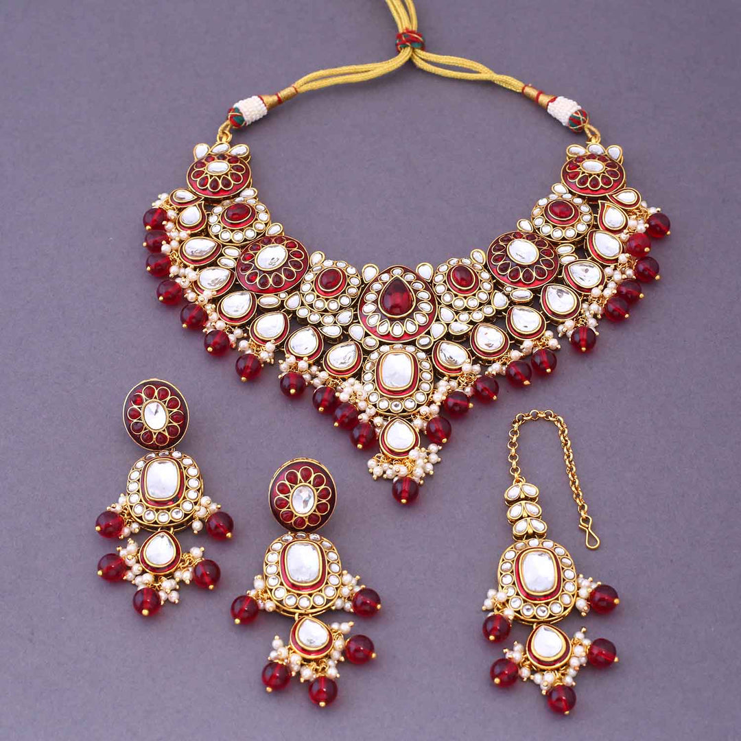Maroon Malyavanti Kundan Jewellery Set