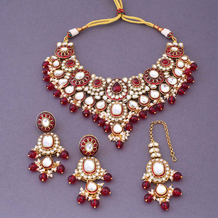 Maroon Malyavanti Kundan Jewellery Set