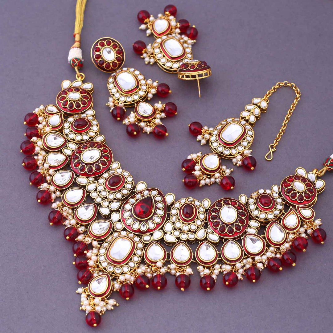 Maroon Malyavanti Kundan Jewellery Set