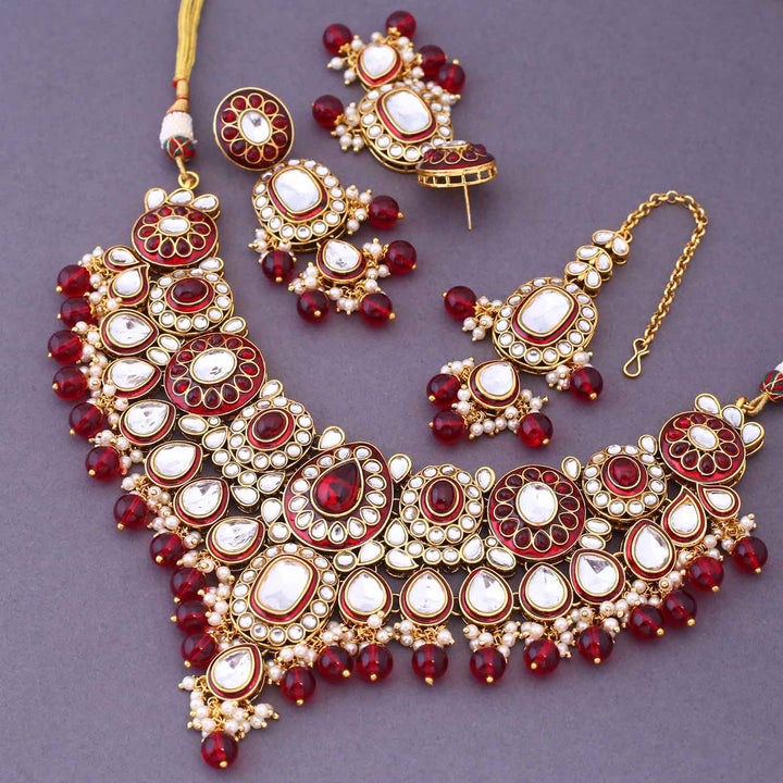 Maroon Malyavanti Kundan Jewellery Set