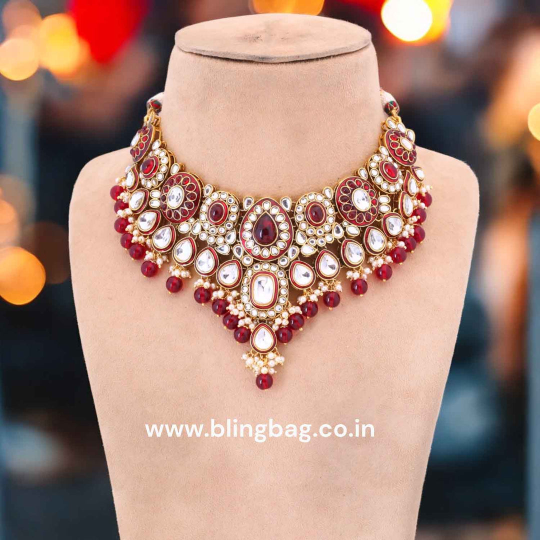 Maroon Malyavanti Kundan Jewellery Set