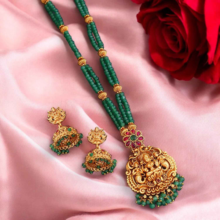 Mint Ardhra Temple Pendant Set- New Arrival