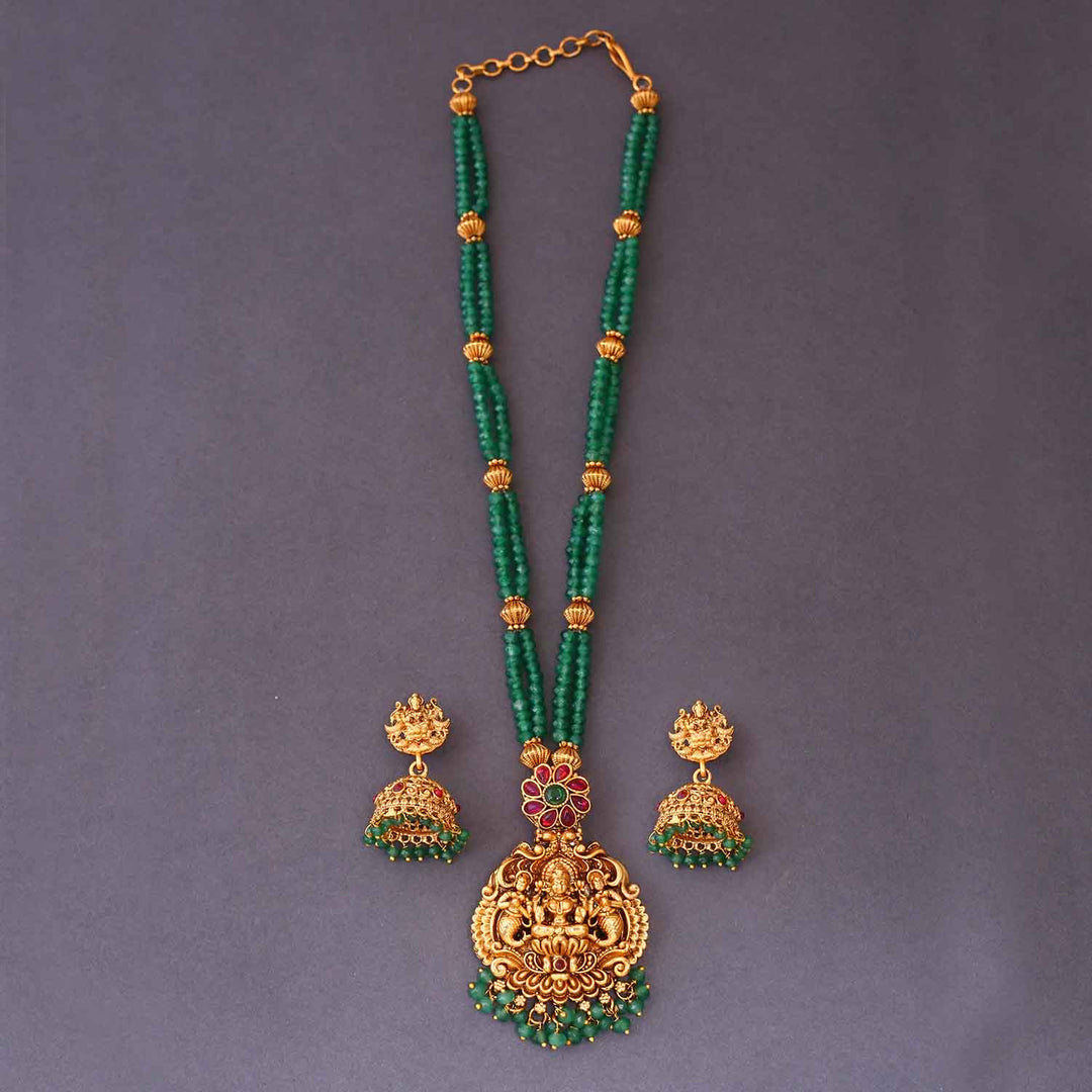 Mint Ardhra Temple Pendant Set- New Arrival