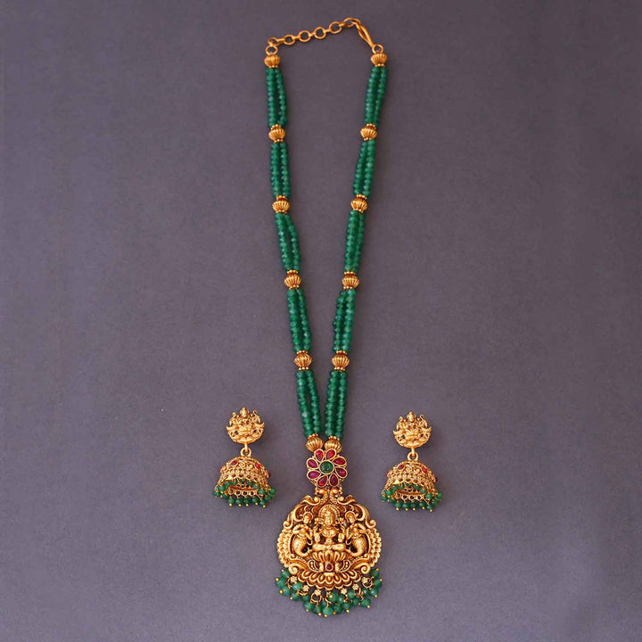 Mint Ardhra Temple Pendant Set- New Arrival