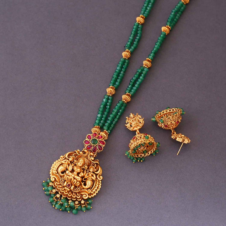 Mint Ardhra Temple Pendant Set- New Arrival