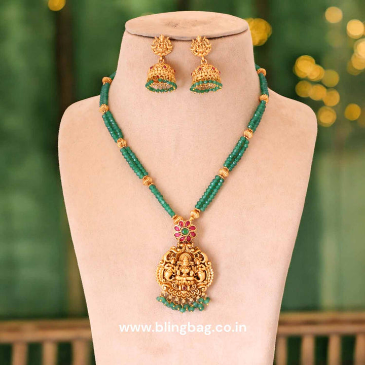 Mint Ardhra Temple Pendant Set- New Arrival