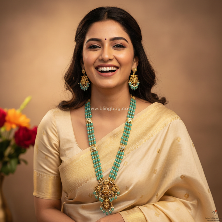 Mint Bhadrakalii Temple Jewellery Set - New Arrival