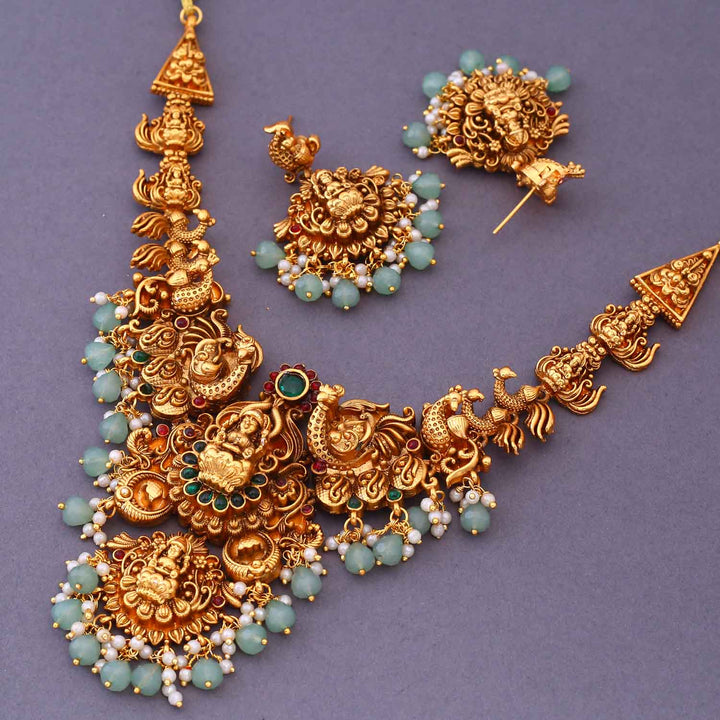 Mint Chaturbhuja Temple Jewellery Set- New Arrival