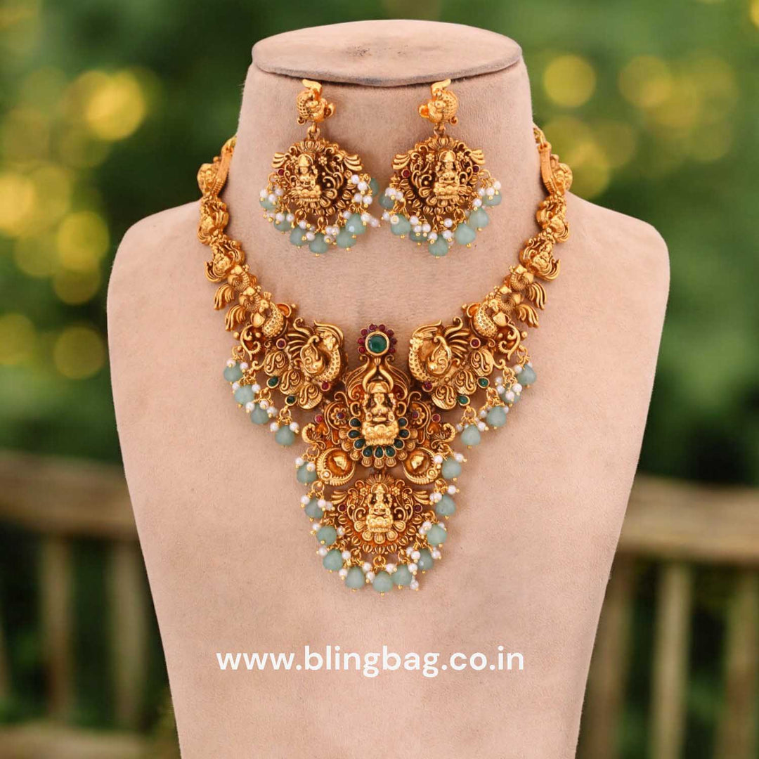 Mint Chaturbhuja Temple Jewellery Set- New Arrival