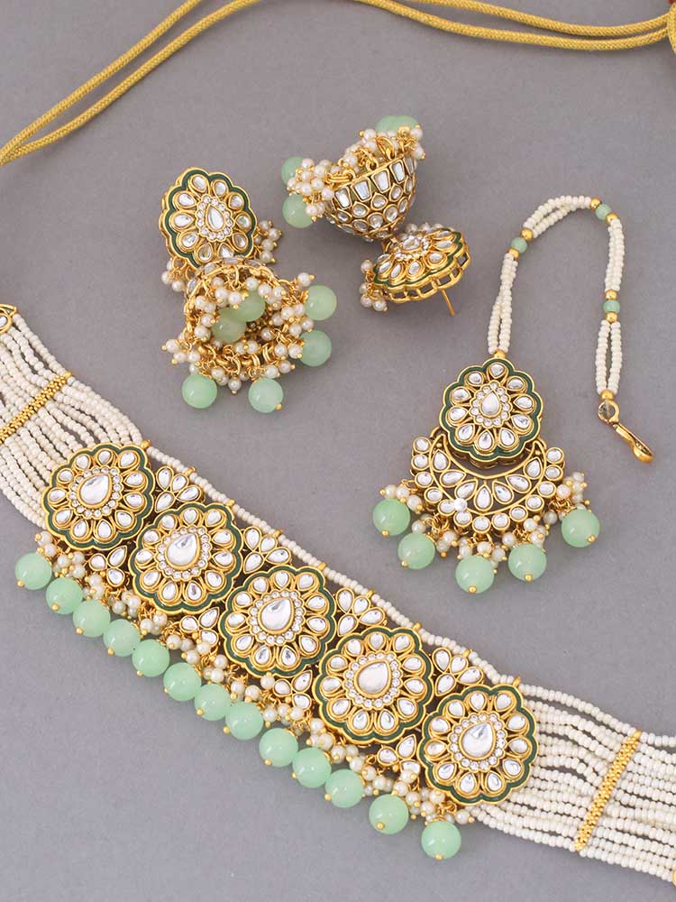 Mint Pranami Kundan Kundan Jewellery Set
