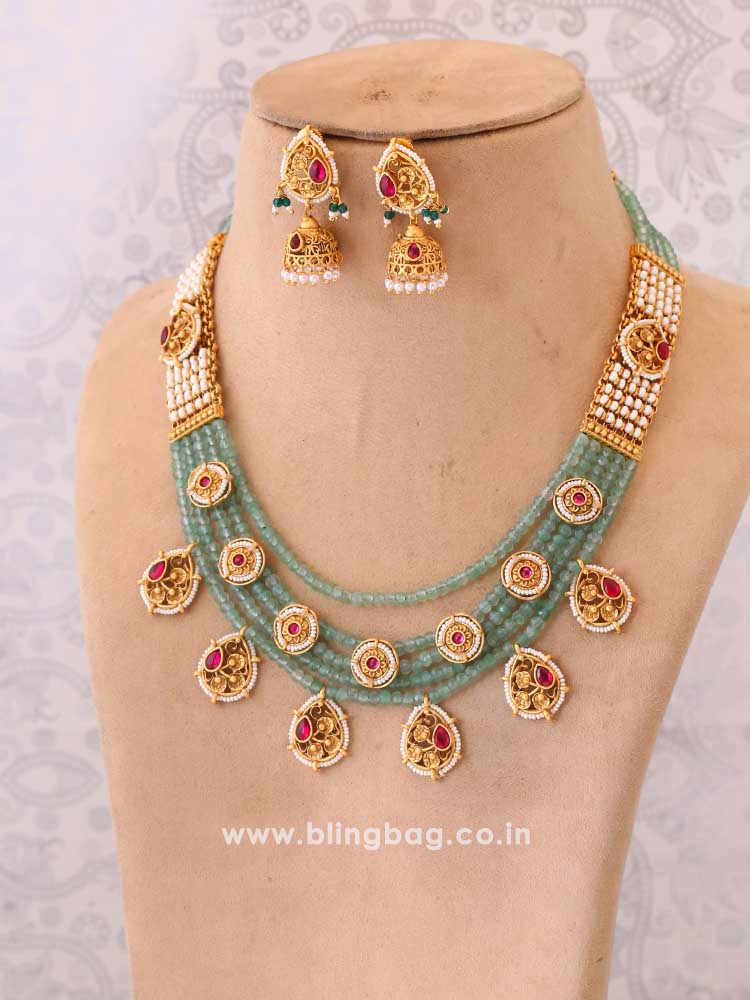 Mint Samyukta Rajwadi Jewellery Set