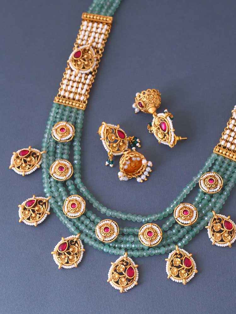 Mint Samyukta Rajwadi Jewellery Set