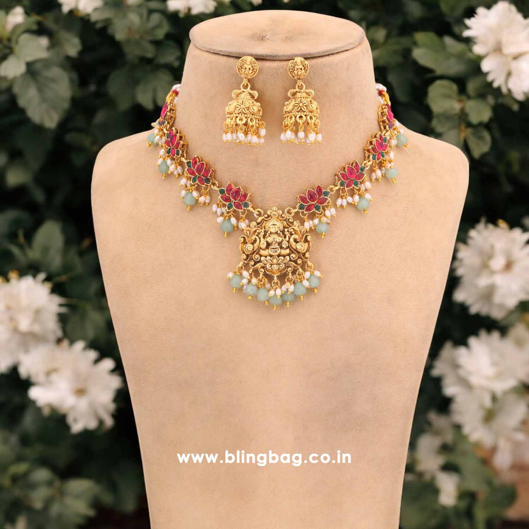 Mint Vedaanta Temple Jewellery Set - New Arrival