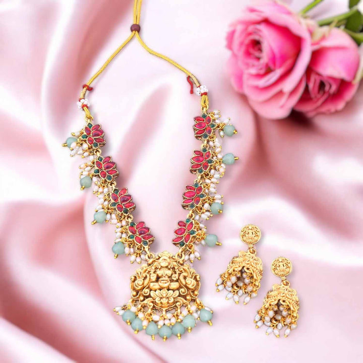Mint Vedaanta Temple Jewellery Set - New Arrival