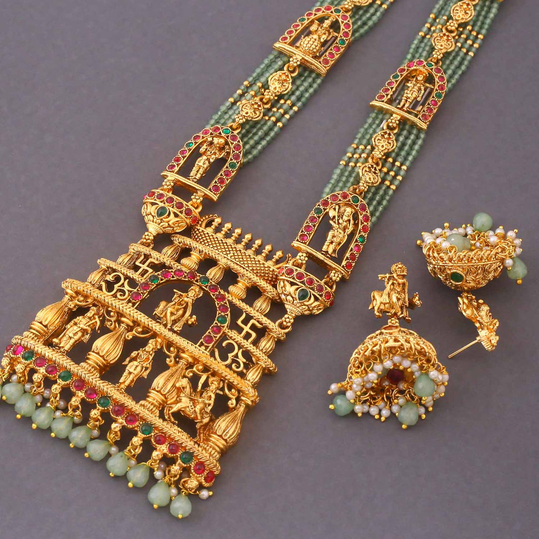 Mint Vindhyavasini Temple Jewellery Set - New Arrival